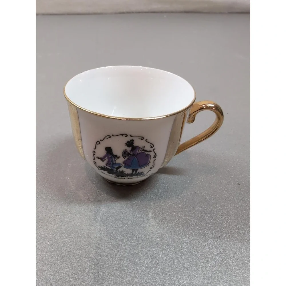 Vintage Czechoslovakia Porcelain Demitasse Cup Gold Courting Couple 792 Espresso